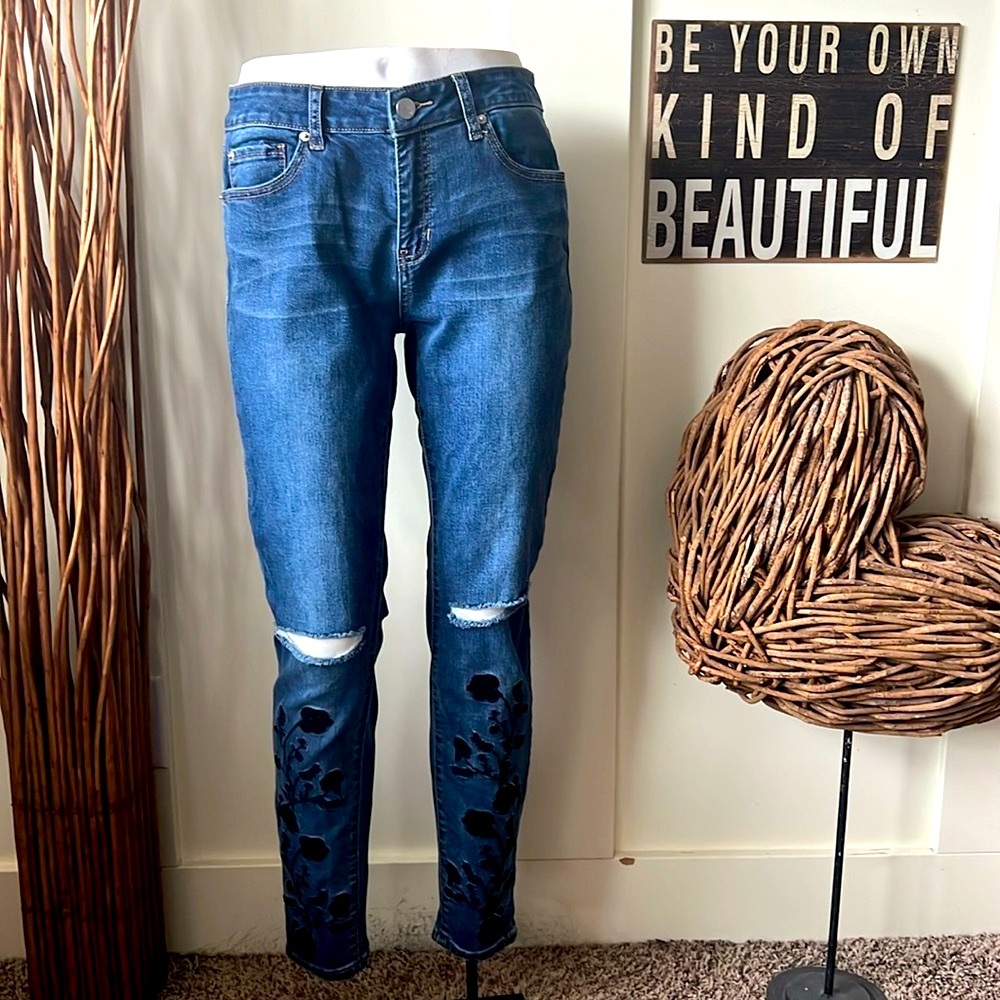 Ashley Mason Floral Embroidered Leg Skinny Jeans